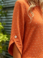 Women Mini Dot 3/4 Cuffed Sleeve Casual Blouse