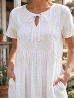Vintage Art Comfortable Summer Fabrics Cotton And Linen Patchwork Embroidery Dress