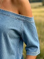 Women's Off Shoulder 3/4 Sleeve Denim Casual Blouse