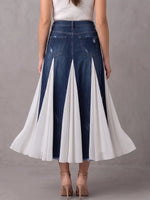 Contemporary Denim & Chiffon Paneled Midi Skirt