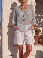 Vintage Art Comfortable Summer Fabrics Breathable Silver Openwork Mesh Shirt