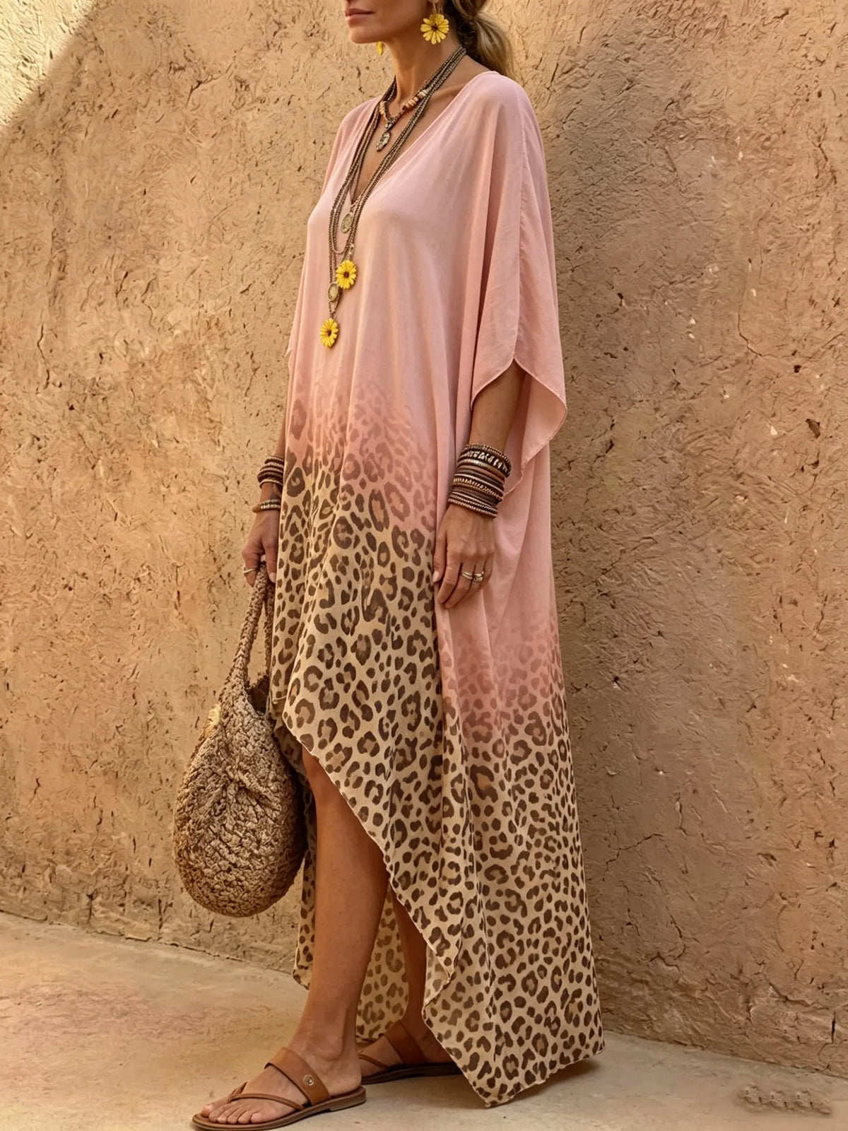 Women's Pink Leopard Ombre Dress