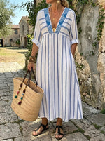 Women's Striped Geometric Maxi Dress