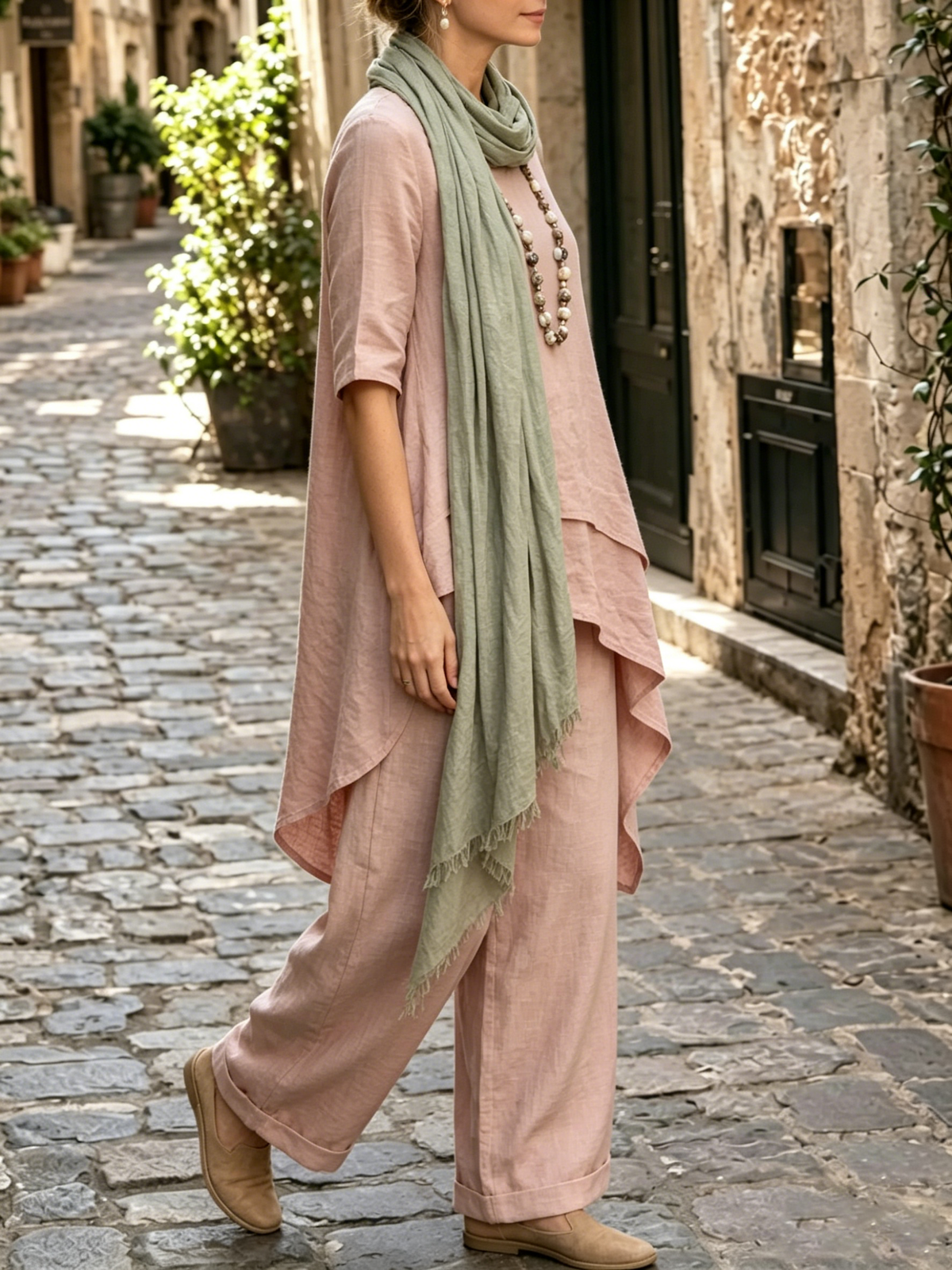 Rosewood Layered Linen Tunic Set