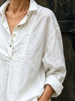 Women’s Half Button Collared Linen Blouse, Roll Up Long Sleeve Relaxed Pocket Shirt