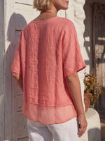 Vintage Art Comfortable Summer Fabrics Cotton Linen Patchwork Shirt