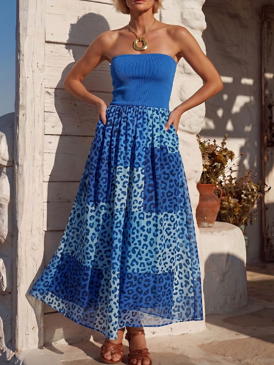 Vintage Art Comfortable Summer Fabrics Patchwork Chiffon Leopard Dress