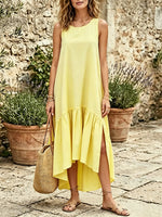 Women Solid Split Hanky Hem Sleeveless Midi Dress