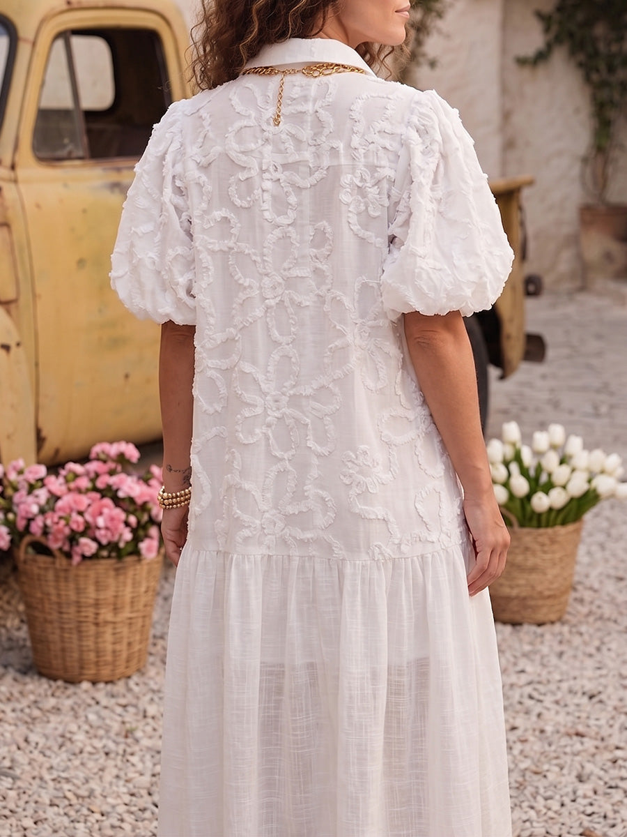 Vintage Art Comfortable Summer Fabrics Embroidered Patchwork Cotton-Linen Blend Dress
