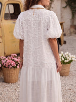 Vintage Art Comfortable Summer Fabrics Embroidered Patchwork Cotton-Linen Blend Dress
