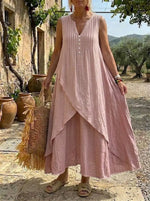 Dusty Rose Asymmetrical Linen Maxi Dress