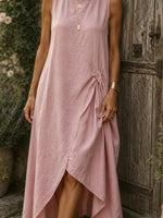 Women's Solid Textured Side Twist Irregular Slit Sleeveless Maxi Dress