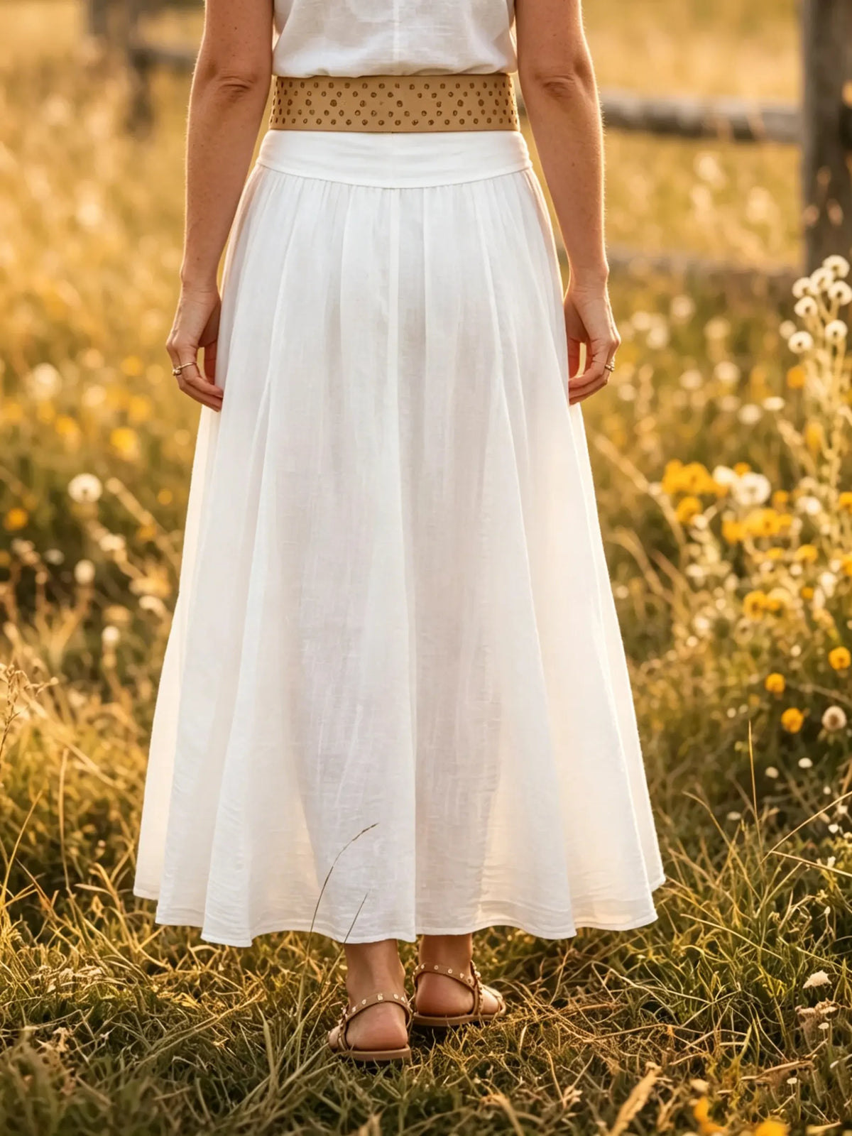 Women's Solid Flowy Elastic Waist Cotton Maxi Skirt