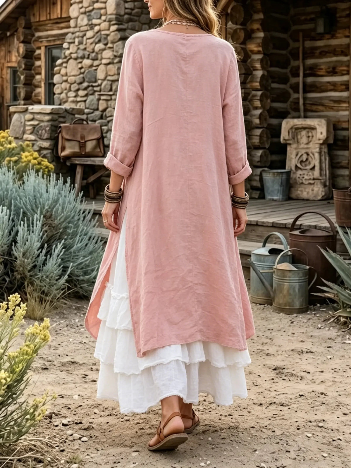 Women's Open Front Long Tunic Cardigan Ruffle Tiered Dress Two Piece Set