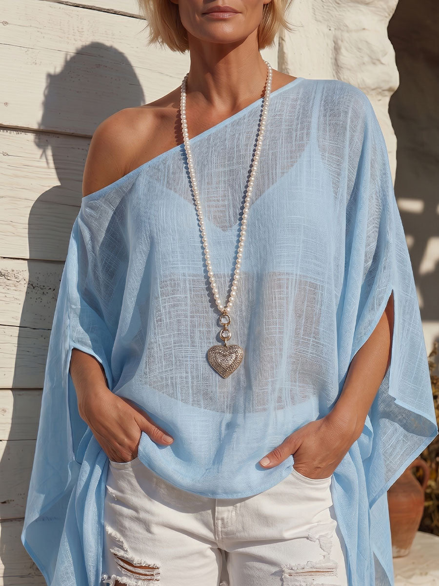Vintage Art Comfortable Summer Fabrics Irregular Cotton Linen Blend Shirt