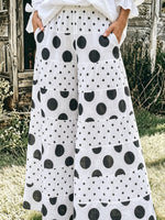 Womens Cotton Linen Off Shoulder Ruffle Sleeve Top Polka Dot Wide Leg Pants Two Piece Se
