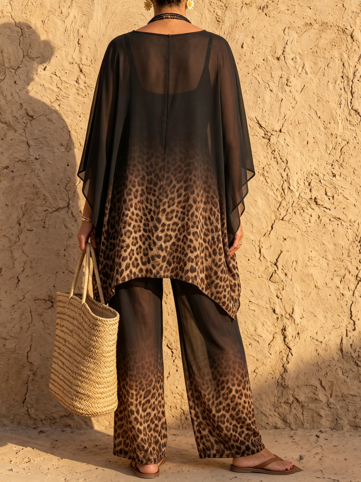 Women's Ombre Leopard Chiffon Two-Piece Set
