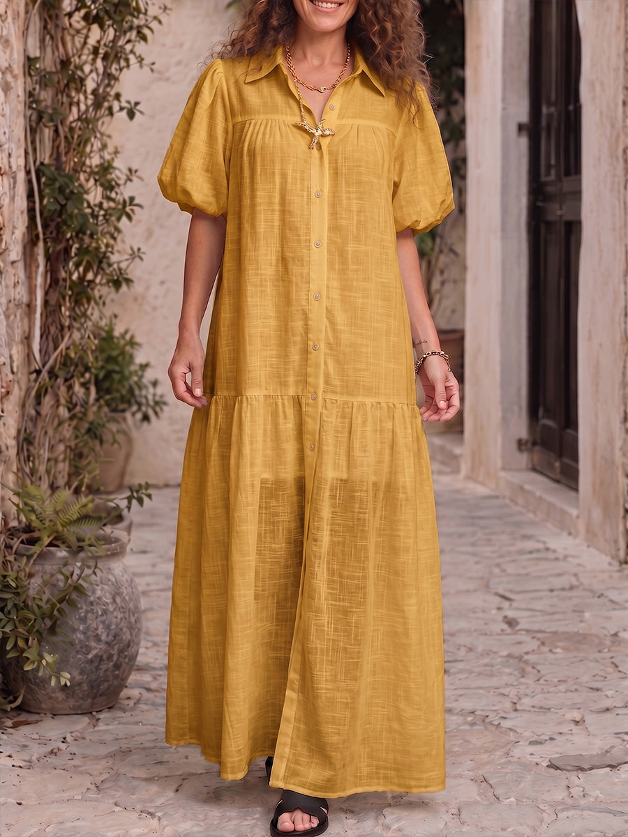 Vintage Art Comfortable Summer Fabrics Cotton-Linen Blend Dress