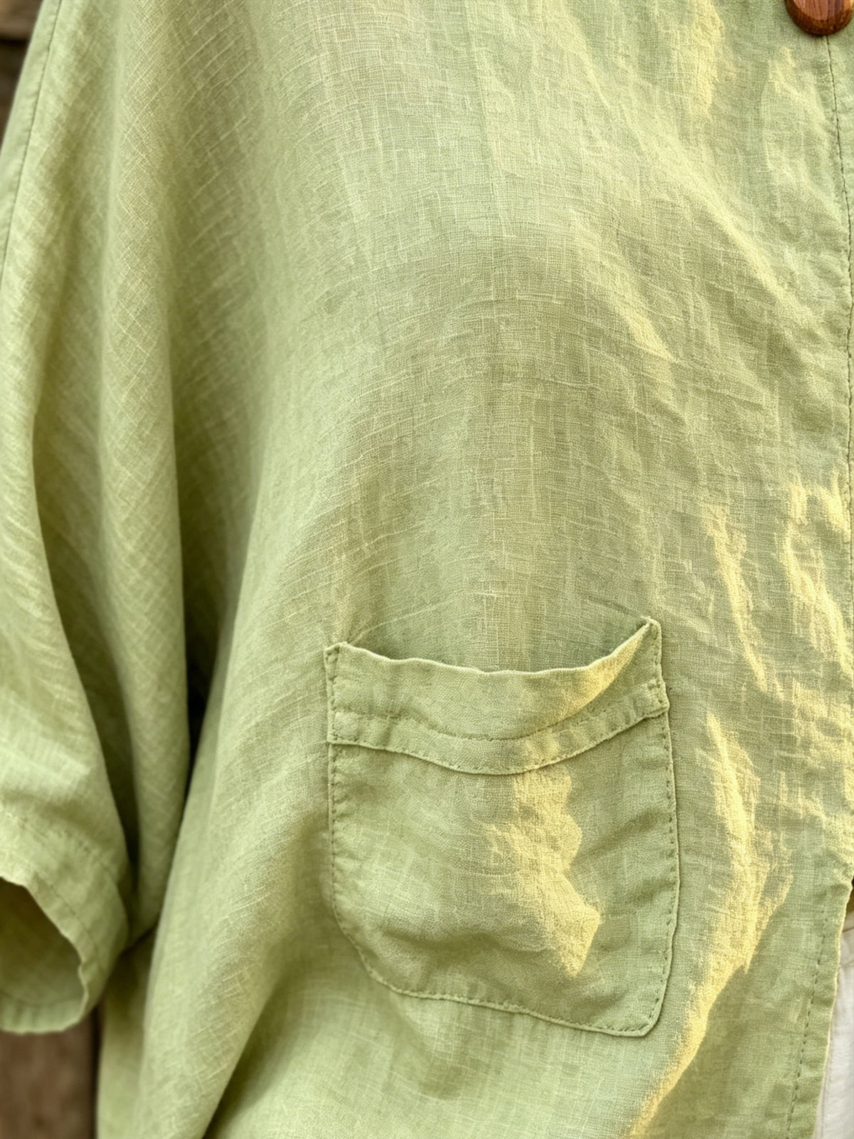 Women’s Split Hem Linen Blouse, Pocket 3/4 Sleeve Loose Casual Top
