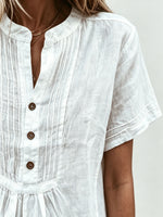 Women's Causal Cotton-linen Short-sleeve Round-neck Shirt