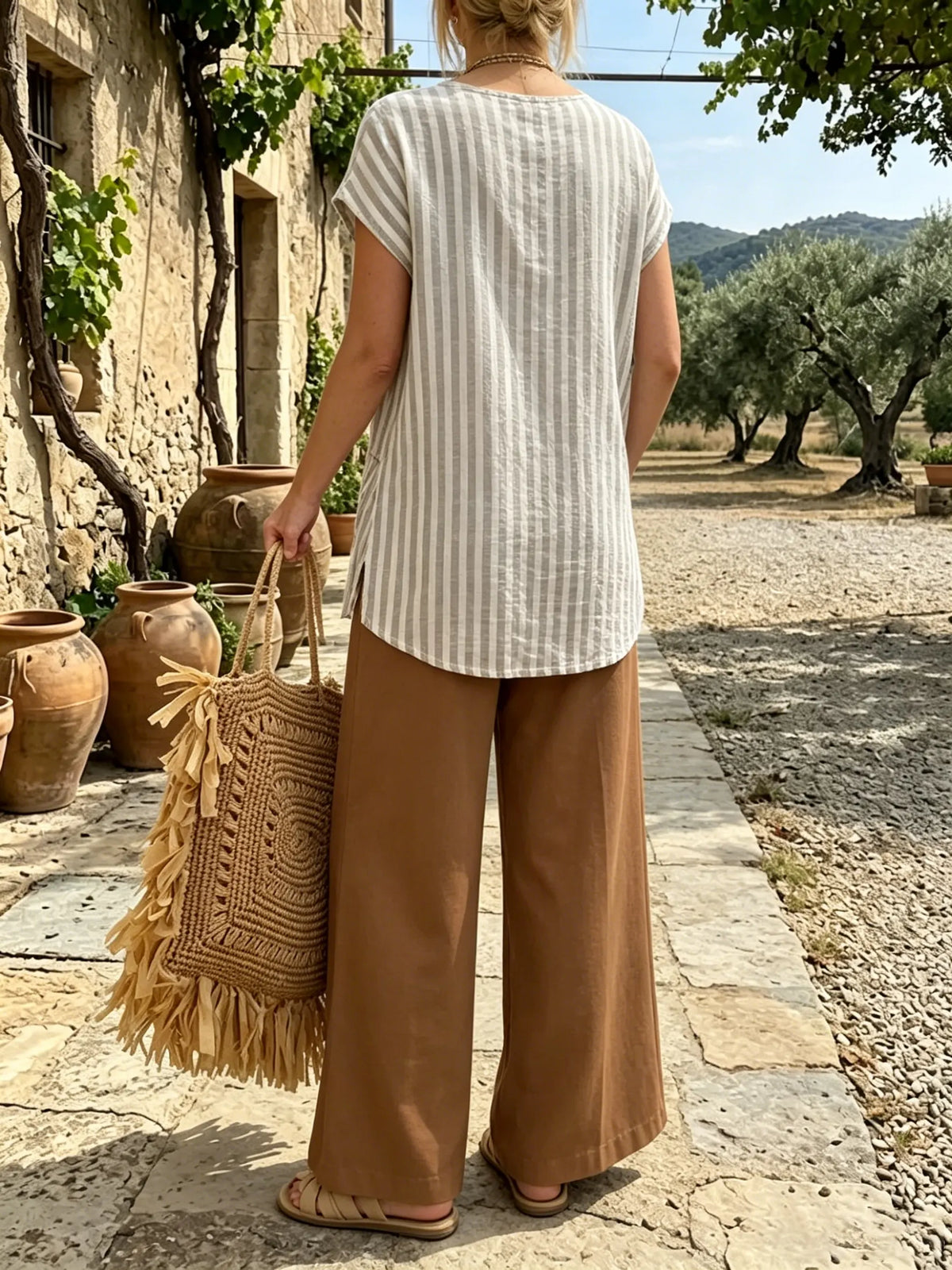 Women's Striped Tunic and Wide-Leg Pants Set