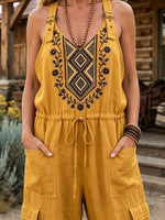 Geometric Print Cargo Pocket Drawstring Jumpsuit