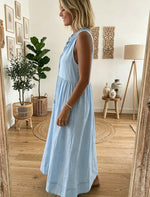 Serene Sky Blue Sleeveless Tiered Maxi Dress