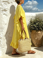 Women Solid Ruffle V-Neck Casual Beach Maxi Dress