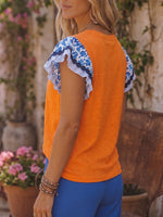 Vintage Art Comfortable Summer Fabrics Patchwork Ruffled Shirt