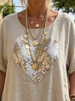 Women's Sequin Heart High-Low Linen Tunic