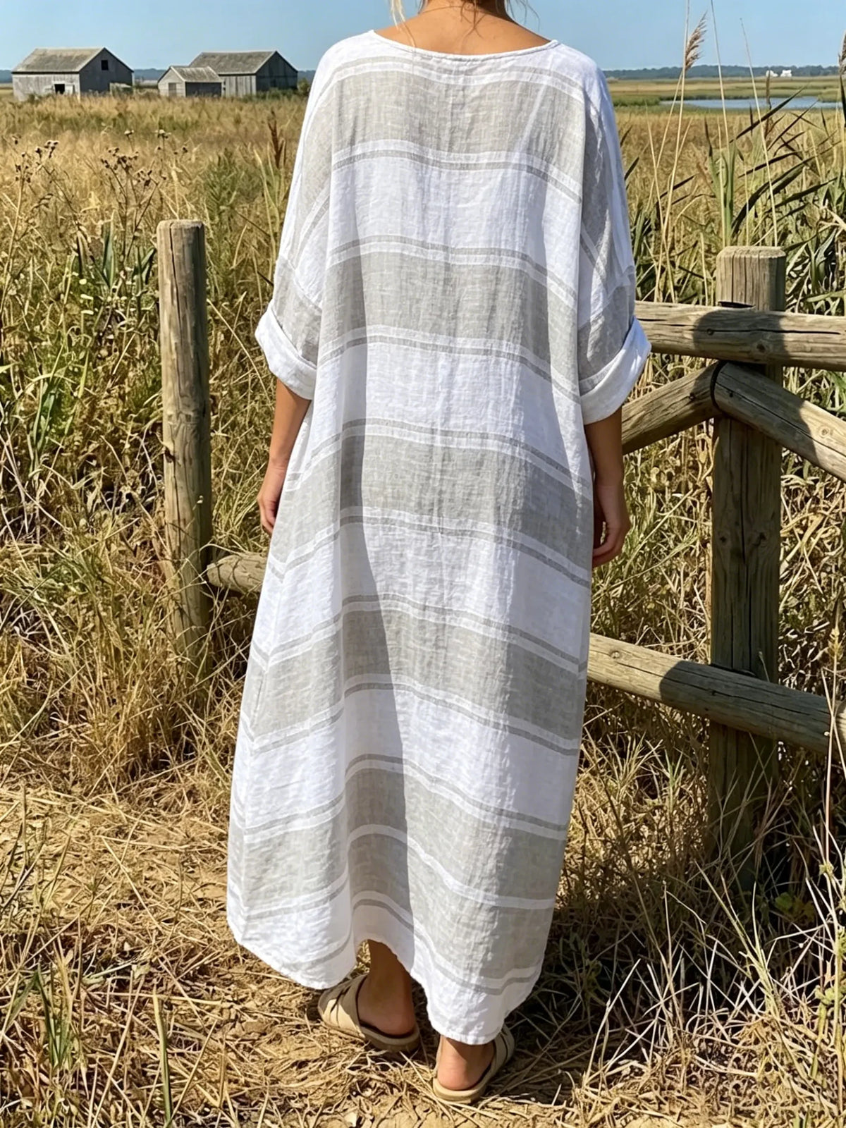 Coastal Breeze Striped Linen Maxi Dress