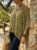 Women's V-Neck Leopard Chiffon Blouse
