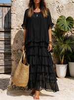Women's Ruffle Tiered Flowy Chiffon Maxi Dress
