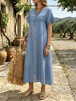 Women's Boho Lace-Trim Linen-Blend Dress
