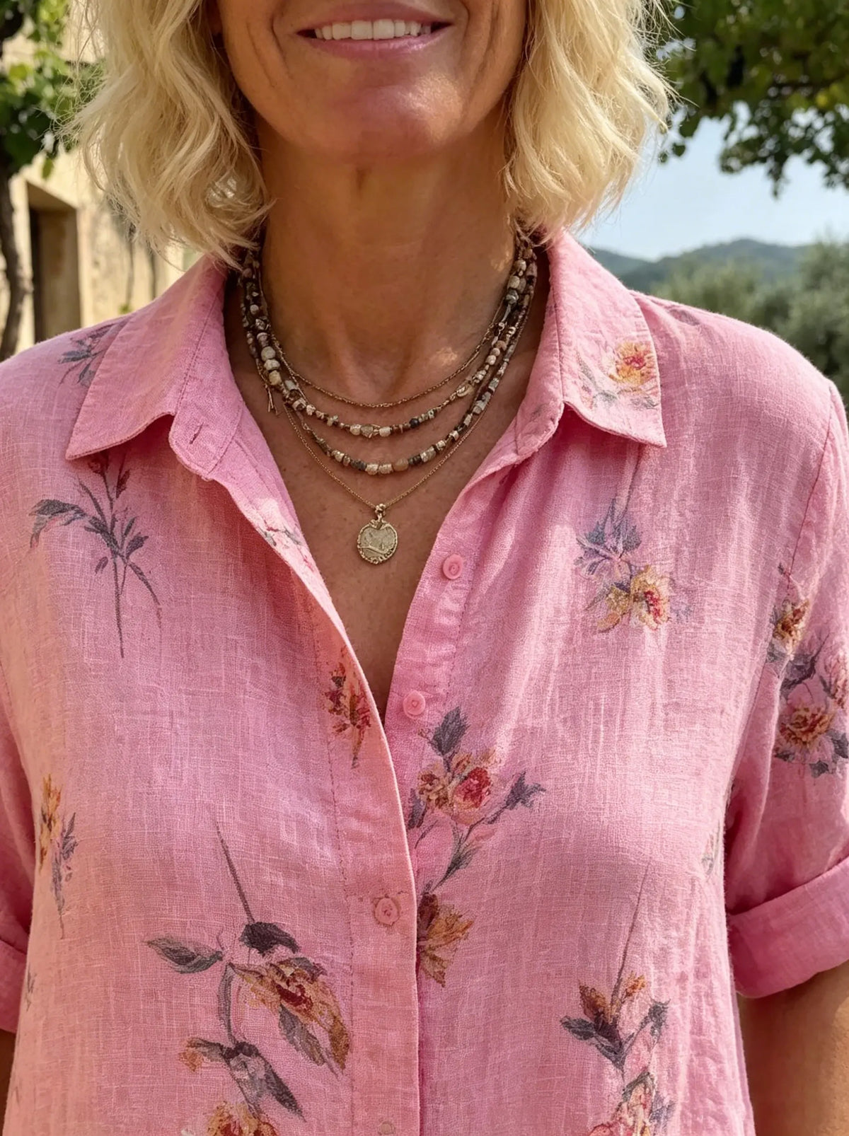 Women's Pink Floral Button-Down Maxi Dress