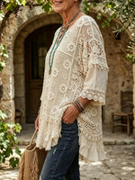 Women's Boho Crochet Fringe Cover-Up Blouse