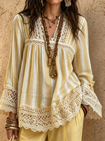 Women's Striped Lace-Trim Boho Tunic