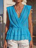 Vintage Art Comfortable Summer Fabrics Cotton Linen Blend Sleeveless Shirt