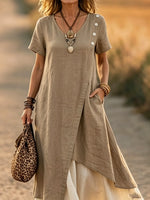 Women's Asymmetrical Button-Detail Tunic Dress
