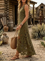 Floral Cutout Sleeveless Hollow Out Boho Maxi Dress