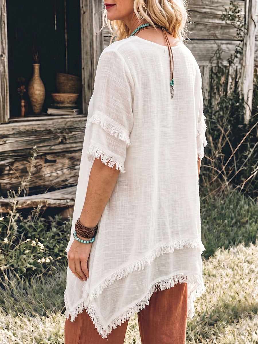 Vintage Art Comfortable Summer Fabrics Sheer Breathable Cotton Linen Blend Shirt
