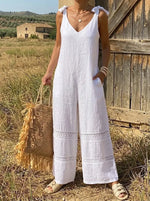 Ivory Crochet-Trim Wide Leg Jumpsuit
