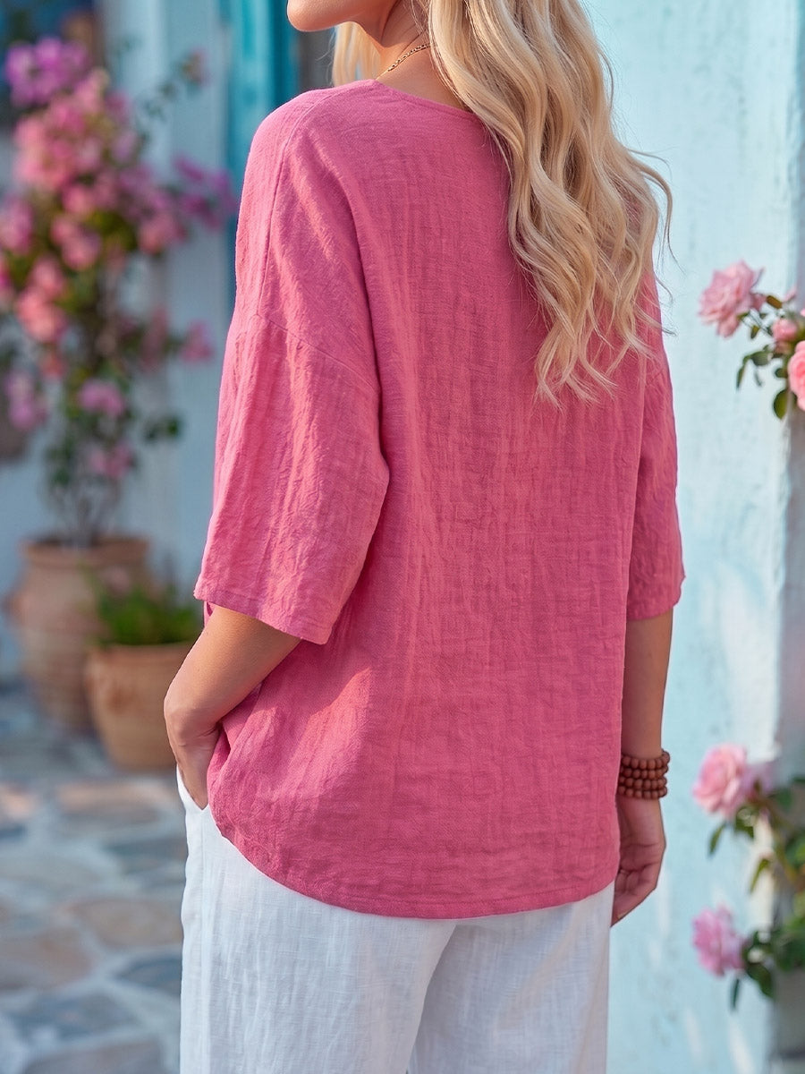 Vintage Art Comfortable Summer Fabrics Cotton Linen Shirt