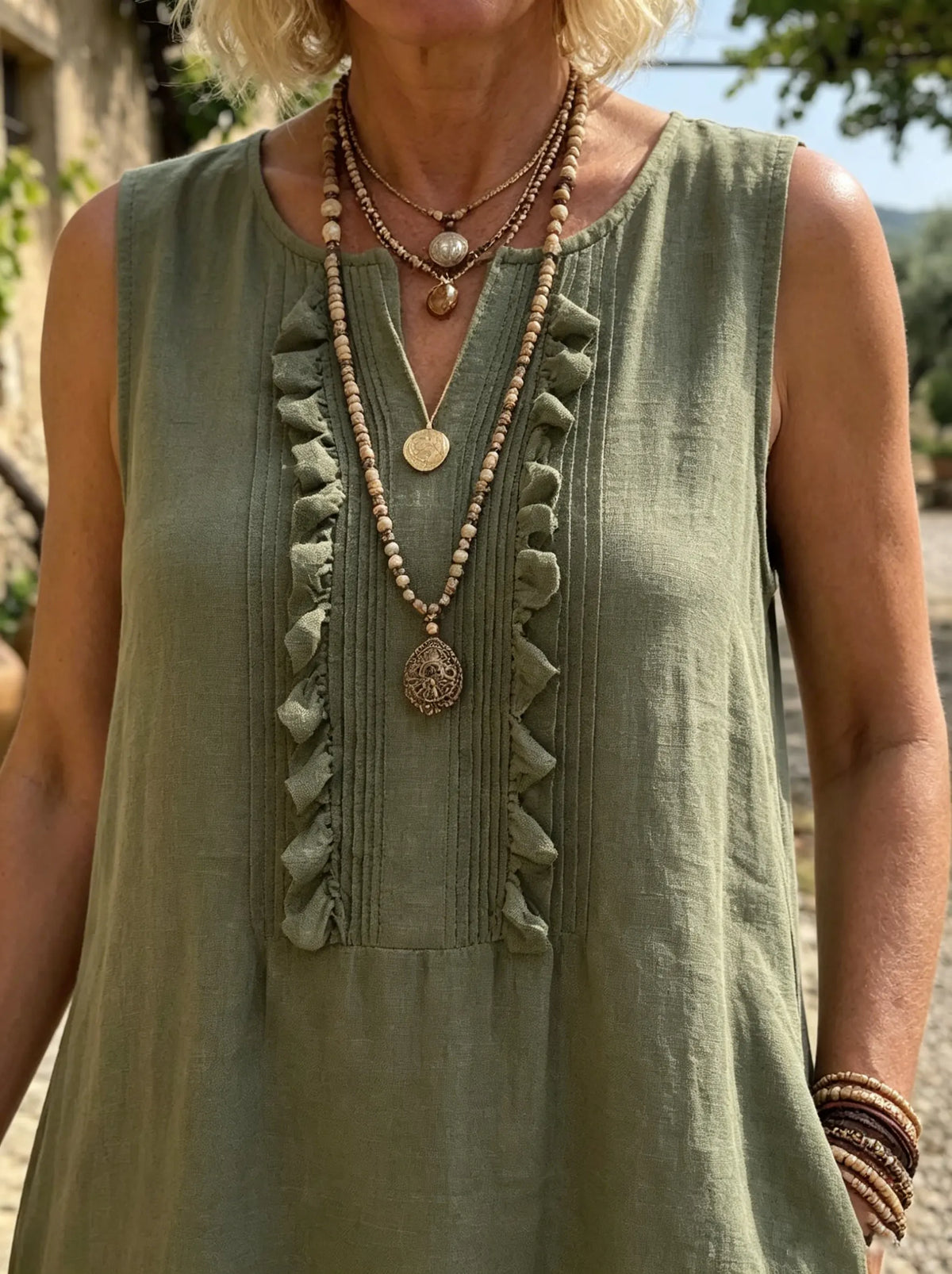 Women's Olive Green Tassel Detail Maxi Dress