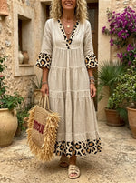 Wild Prairie Leopard-Trim Tiered Maxi Dress