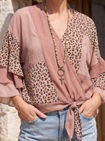 Vintage Art Comfortable Summer Fabrics Chiffon Patchwork Leopard Shirt