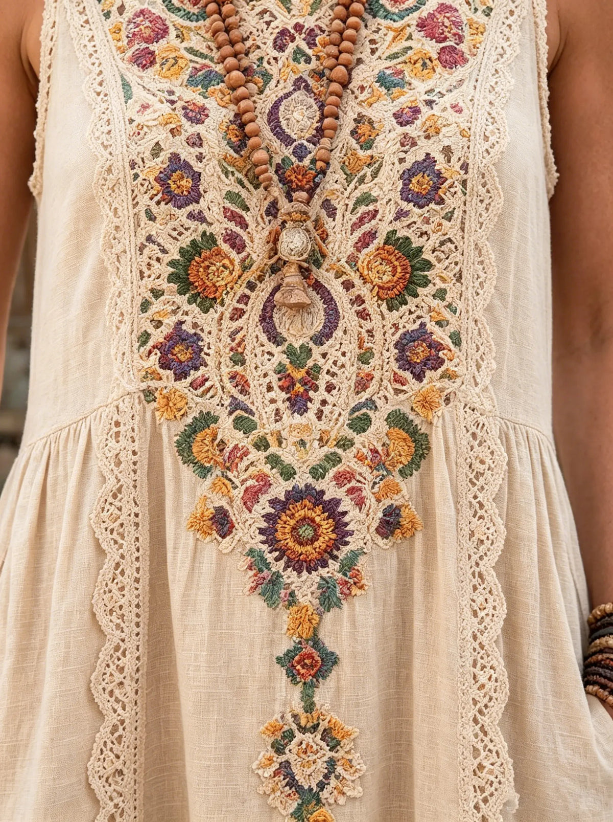Colorful Floral Sleeveless Tiered Midi Dress