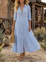Coastal Breeze Striped Tiered Shirt Dress