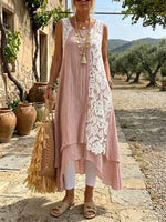 Dusty Rose Asymmetrical Lace-Panel Dress