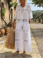 Women's Sheer Lace Button-Front Maxi Duster